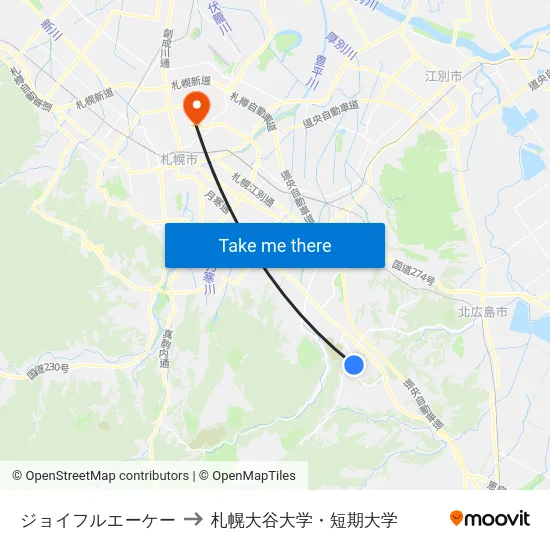 ジョイフルエーケー to 札幌大谷大学・短期大学 map