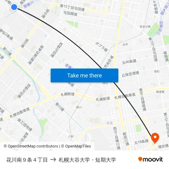 花川南９条４丁目 to 札幌大谷大学・短期大学 map