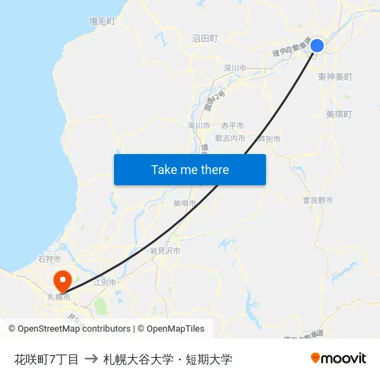 花咲町7丁目 to 札幌大谷大学・短期大学 map