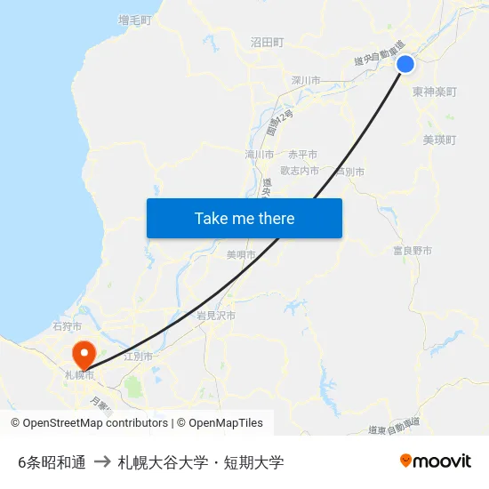 6条昭和通 to 札幌大谷大学・短期大学 map