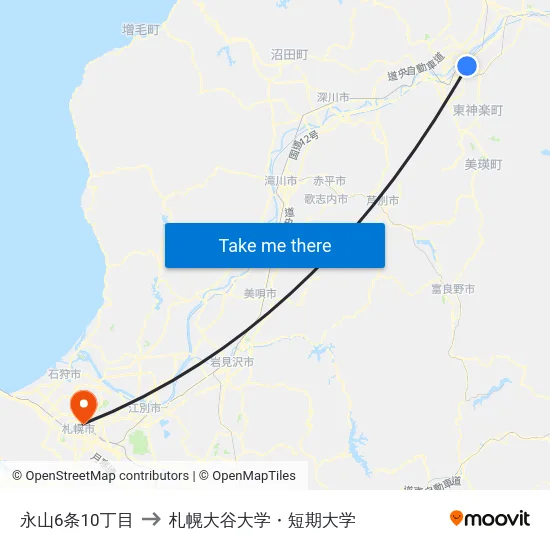 永山6条10丁目 to 札幌大谷大学・短期大学 map