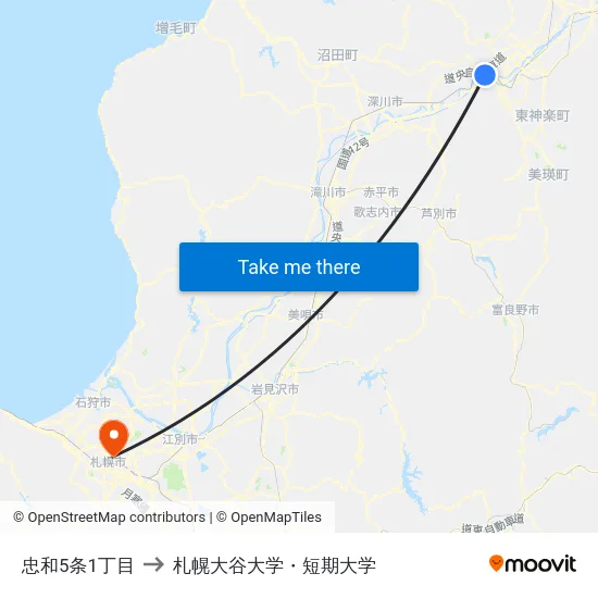 忠和5条1丁目 to 札幌大谷大学・短期大学 map