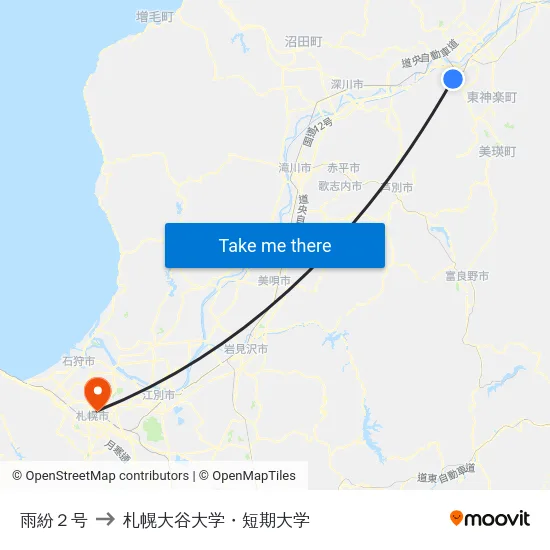 雨紛２号 to 札幌大谷大学・短期大学 map