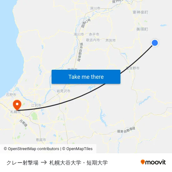 クレー射撃場 to 札幌大谷大学・短期大学 map