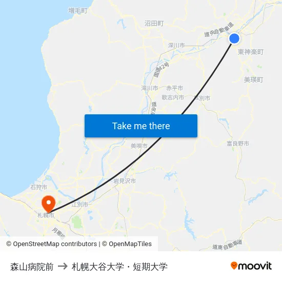 森山病院前 to 札幌大谷大学・短期大学 map