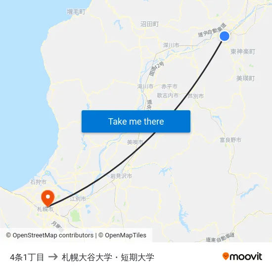 4条1丁目 to 札幌大谷大学・短期大学 map