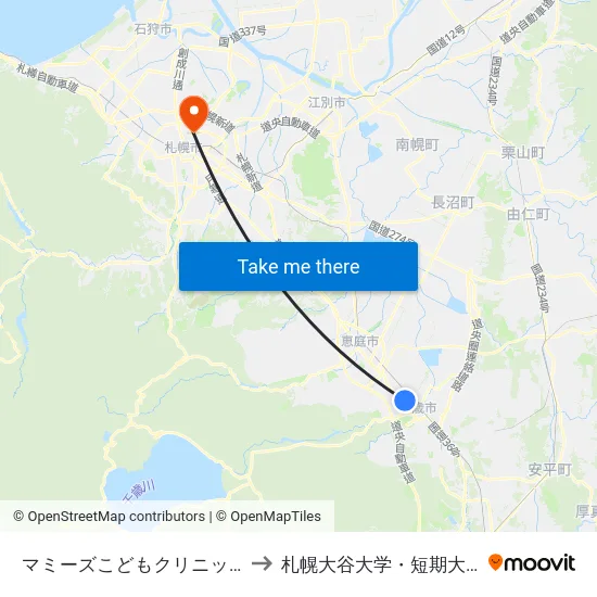 マミーズこどもクリニック to 札幌大谷大学・短期大学 map