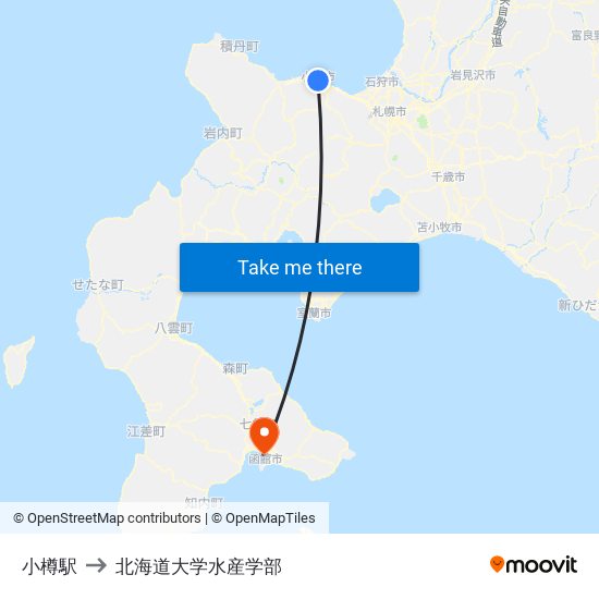 小樽駅 to 北海道大学水産学部 map