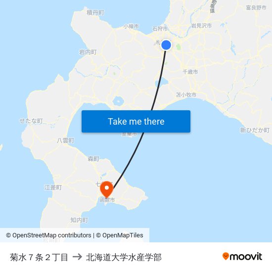 菊水７条２丁目 to 北海道大学水産学部 map