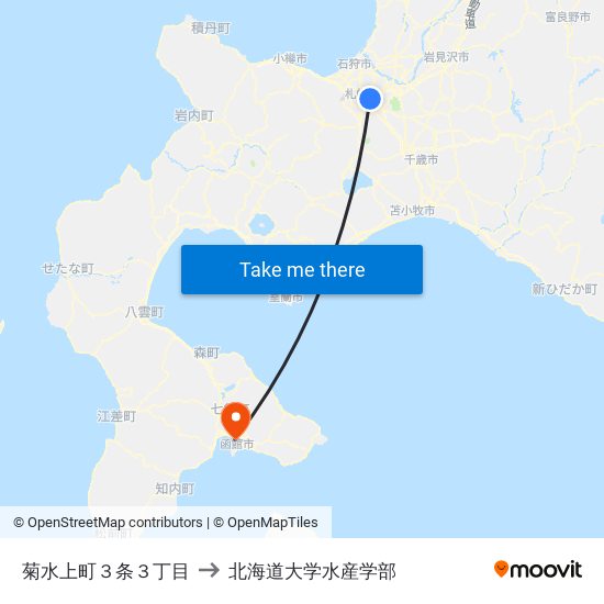 菊水上町３条３丁目 to 北海道大学水産学部 map