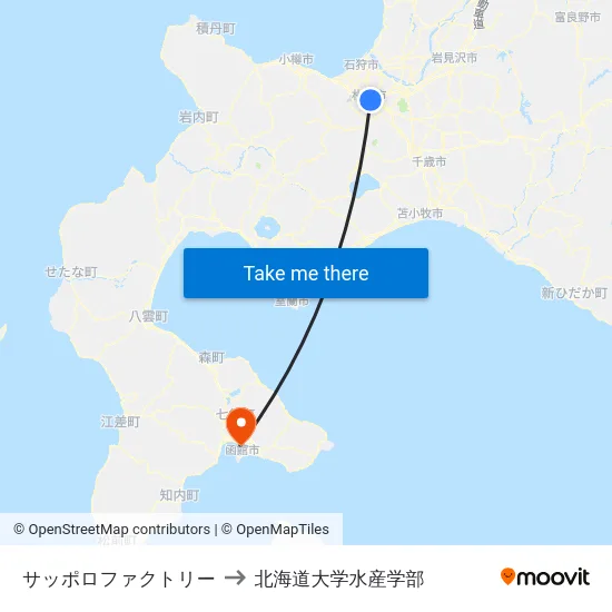 サッポロファクトリー to 北海道大学水産学部 map