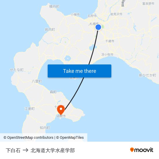 下白石 to 北海道大学水産学部 map