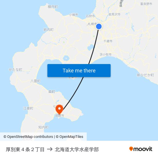 厚別東４条２丁目 to 北海道大学水産学部 map