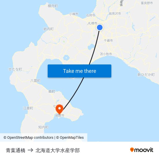 青葉通橋 to 北海道大学水産学部 map
