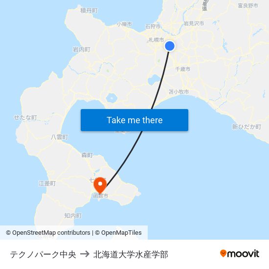 テクノパーク中央 to 北海道大学水産学部 map