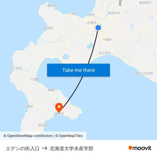 エデンの街入口 to 北海道大学水産学部 map