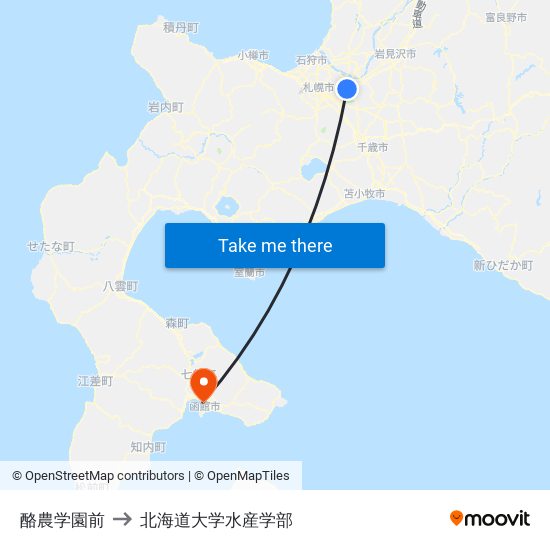 酪農学園前 to 北海道大学水産学部 map