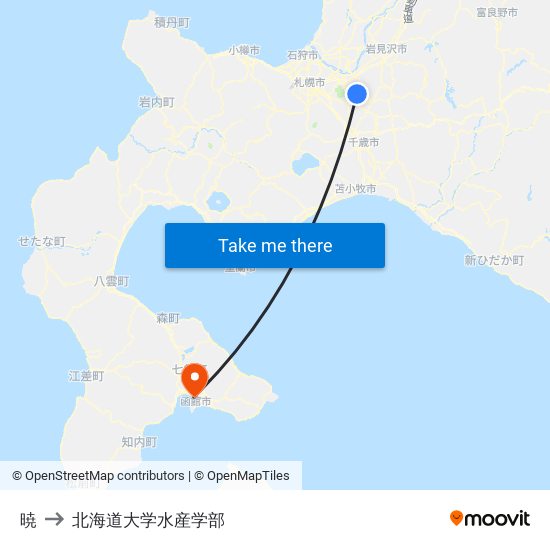 暁 to 北海道大学水産学部 map