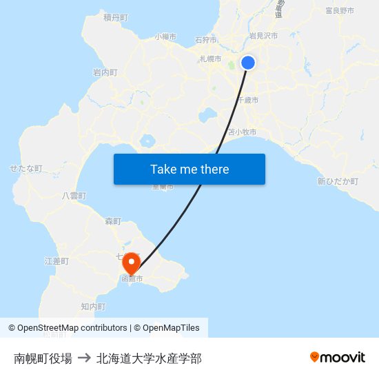 南幌町役場 to 北海道大学水産学部 map
