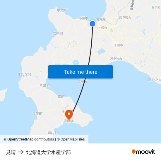 見晴 to 北海道大学水産学部 map