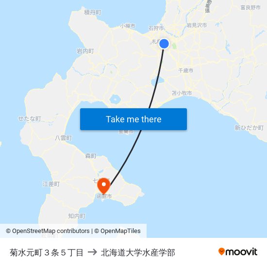 菊水元町３条５丁目 to 北海道大学水産学部 map