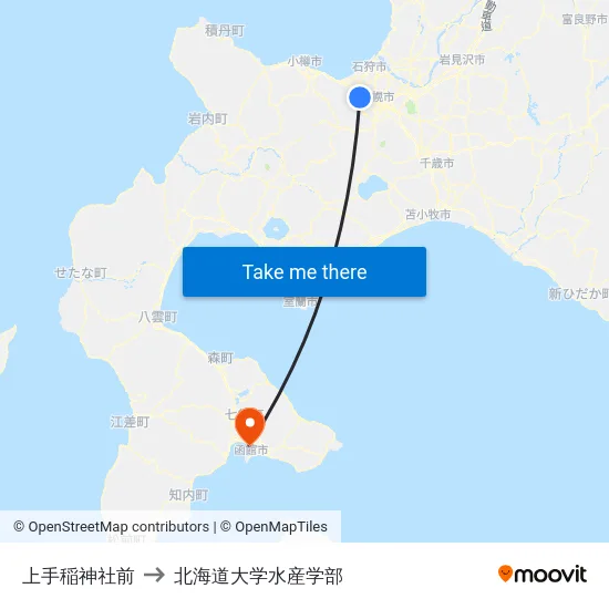 上手稲神社前 to 北海道大学水産学部 map