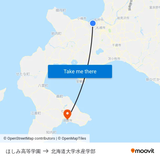 ほしみ高等学園 to 北海道大学水産学部 map