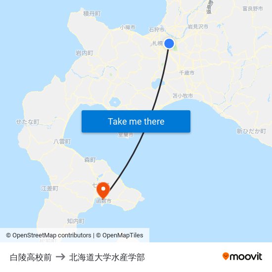 白陵高校前 to 北海道大学水産学部 map