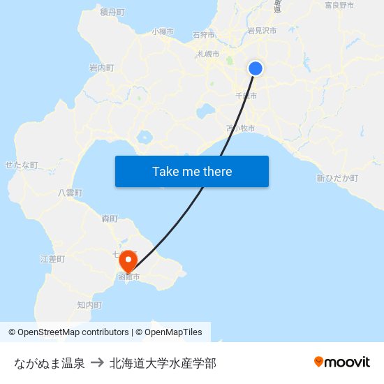 ながぬま温泉 to 北海道大学水産学部 map