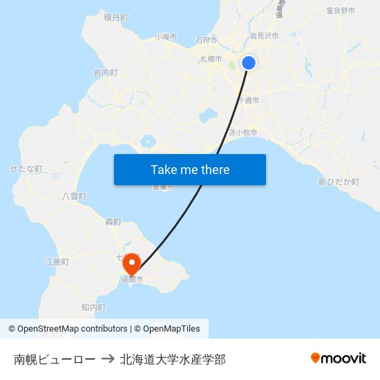 南幌ビューロー to 北海道大学水産学部 map