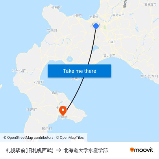 札幌駅前(旧札幌西武) to 北海道大学水産学部 map