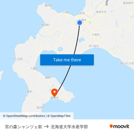 宮の森シャンツェ前 to 北海道大学水産学部 map