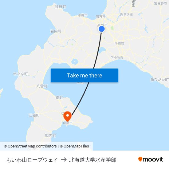 もいわ山ロープウェイ to 北海道大学水産学部 map