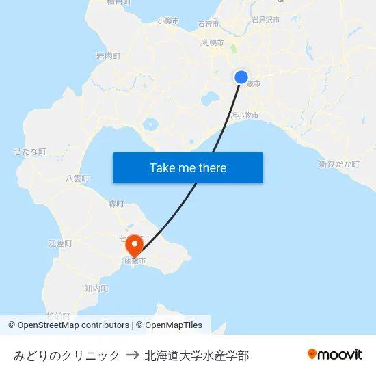みどりのクリニック to 北海道大学水産学部 map