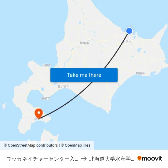 ワッカネイチャーセンター入口 to 北海道大学水産学部 map