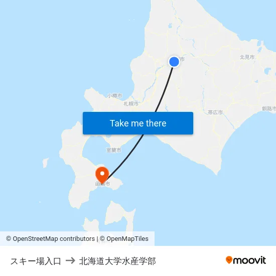 スキー場入口 to 北海道大学水産学部 map