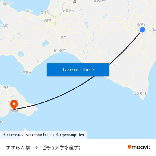 すずらん橋 to 北海道大学水産学部 map