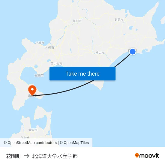 花園町 to 北海道大学水産学部 map