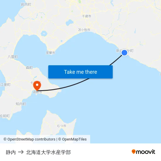 静内 to 北海道大学水産学部 map