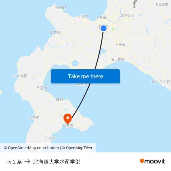 南１条 to 北海道大学水産学部 map