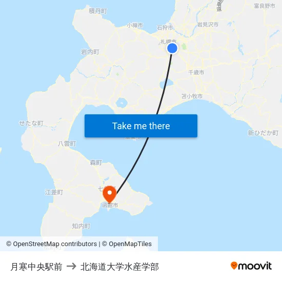 月寒中央駅前 to 北海道大学水産学部 map