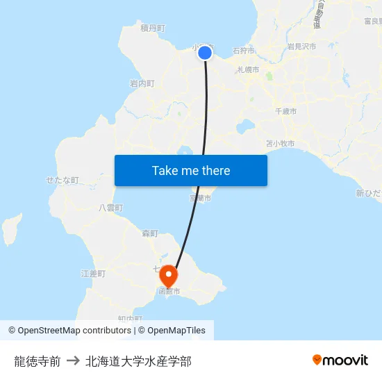 龍徳寺前 to 北海道大学水産学部 map