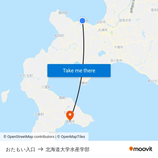 おたもい入口 to 北海道大学水産学部 map