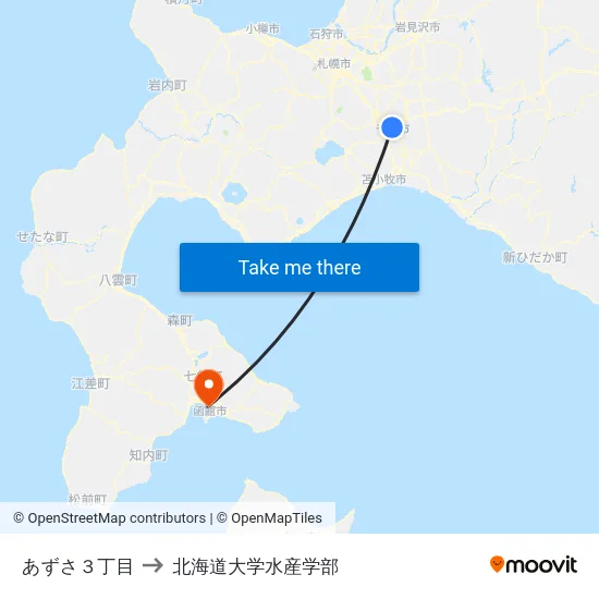あずさ３丁目 to 北海道大学水産学部 map