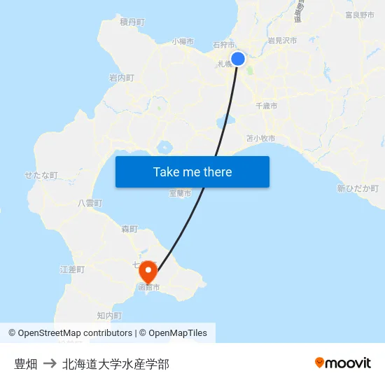 豊畑 to 北海道大学水産学部 map