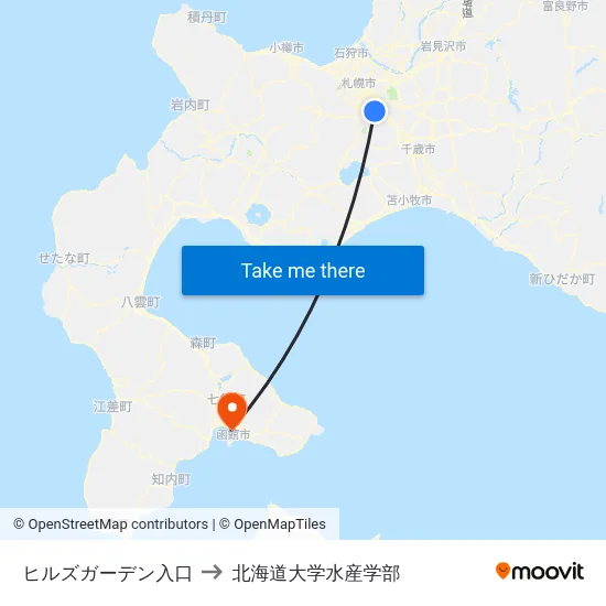 ヒルズガーデン入口 to 北海道大学水産学部 map
