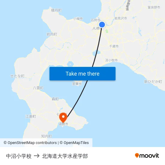 中沼小学校 to 北海道大学水産学部 map