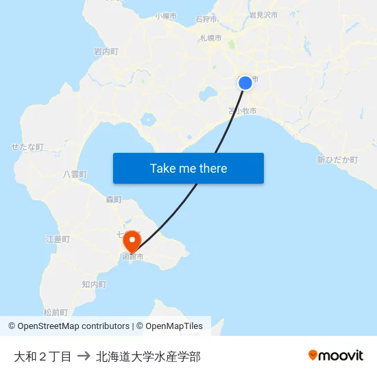 大和２丁目 to 北海道大学水産学部 map