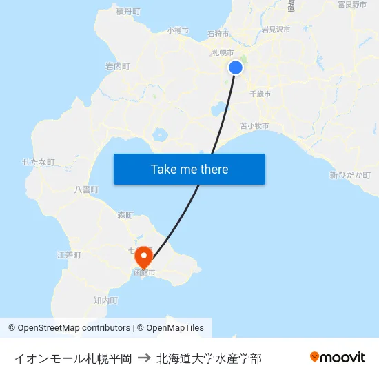 イオンモール札幌平岡 to 北海道大学水産学部 map