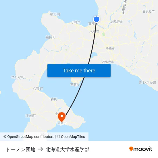 トーメン団地 to 北海道大学水産学部 map